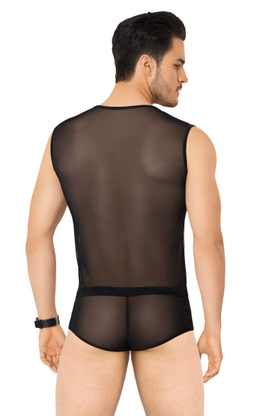 Костюм сетка + wetlook мужской SoftLine Collection (майка, шорты), черный, XL