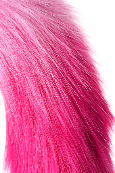 Анальная втулка TOYFA Metall с бело-розовым хвостом, металл, серебрянная, 45 см, Ø 3,3 см