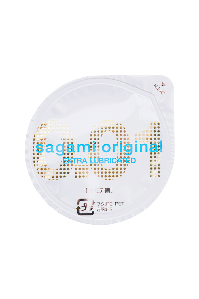 Презервативы Sagami, original 0.01, полиуретан, EXTRA LUB, 2 шт.